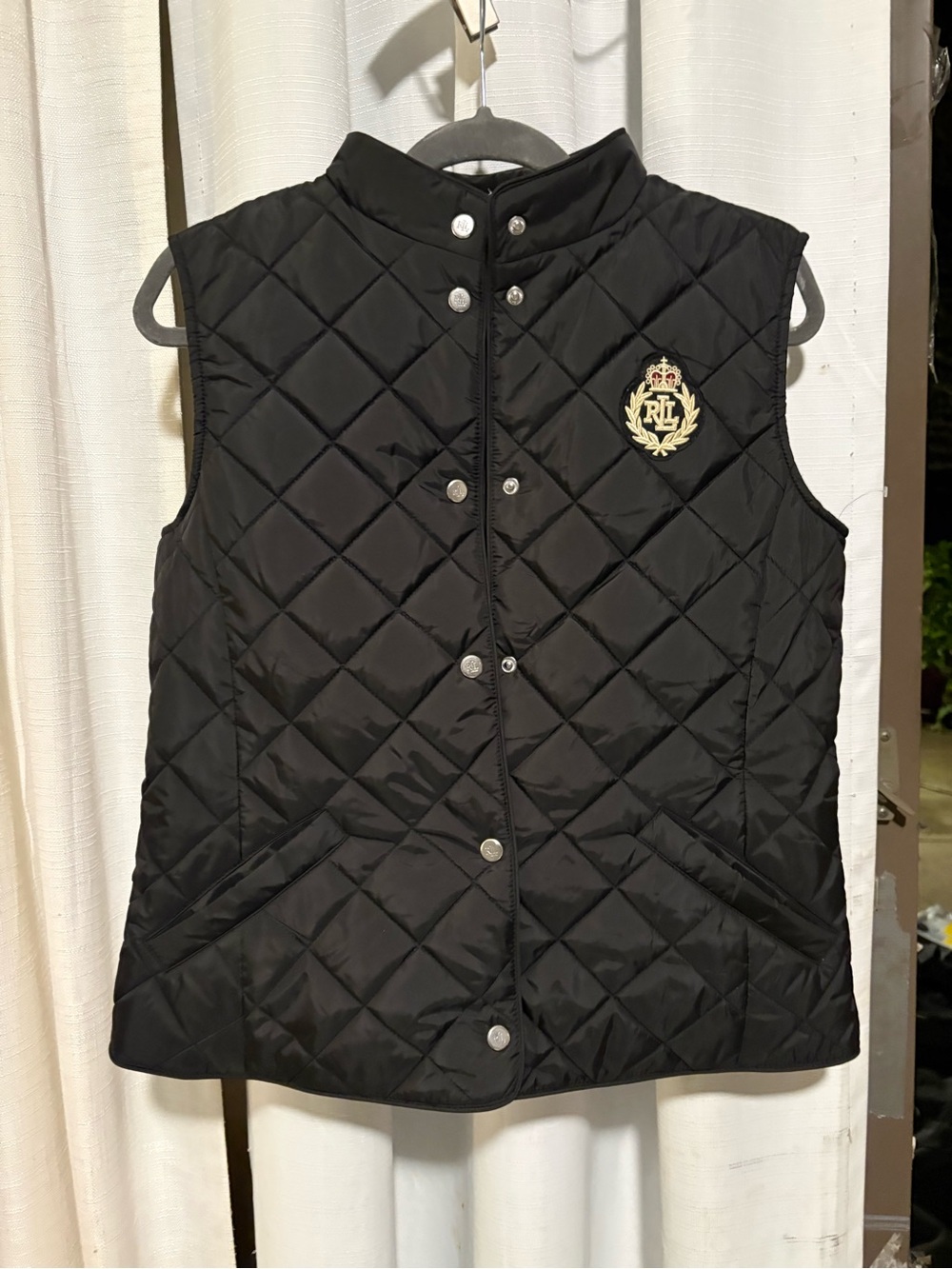 NWT Women’s Lauren Ralph Lauren Quilted Button Up Puffer Vest Color Black Size S